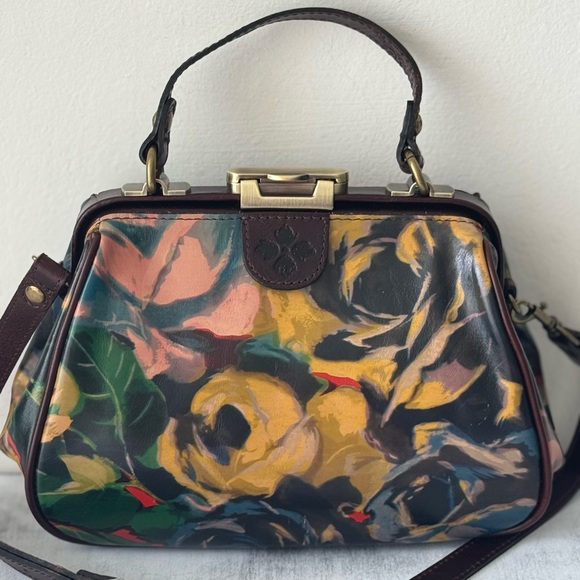 Patricia Nash Gracchi Frame Leather Winter Bloom Handbag Xbody Floral Brown - Picture 1 of 14